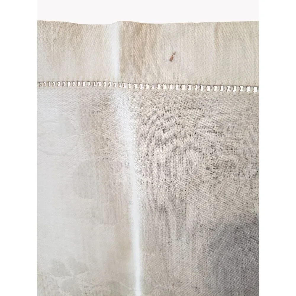 Pair Shamrock Damask Tea Towels Cream Clover Jacquard Linens Monogram KH READ